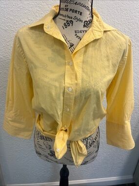 Faconnable Pale Yellow Gingham Casual Button-Down Shirt